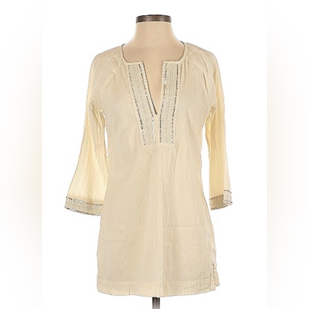 Athleta Mariana Crinkle Cotton Tunic Cover Up Cream Size M - Picture 2 of 4
